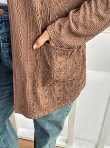 SHEIN Essnce 大码女装秋冬新款时尚优雅网红街拍百搭休闲通勤商务工作多件装2件装黑棕色长袖开衫外套口袋夹克针织外套 - 彩色 - 查看 6