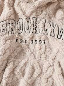 Mother-Daughter Matching Thermal Lined Hooded Sweatshirt, Thicken Flocked Embroidered Letter & Pattern Pullover, Beige Warm Fuzzy Jumper, European Style