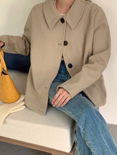 INAWLY Chaqueta casual de talla grande minimalista de un solo abotonado para el otoño