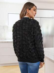 SHEIN LUNE Áo khoác bomber họa tiết hoa 3D thường ngày cho nữ - màu đen - Xem 2