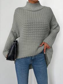 EURMUSE Plus Size Women's Solid Color Minimalist Everyday Turtleneck Fall Sweater - Grey - View 3