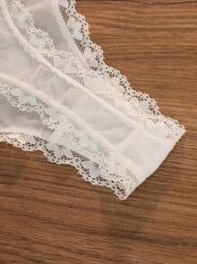 2pcs Women Lace Sheer Wireless Bra And Thong Panty Lingerie Set