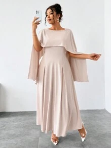 DreamSkyne Plus Size Women Elegant Solid Color Fish Tail Hooded Cape Midi Dress Maxi Women Outfit - Baby Pink - View 7