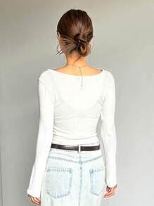 DAZY Débardeur slim femme de couleur unie, blanc, hauts pour femmes à manches longues pour le printemps/été - Blanc - Voir 2