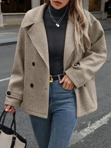 SHEIN LUNE Abrigo informal de mujer de longitud media con cuello de solapa, hombros caídos y diseño holgado, adecuado para otoño/invierno