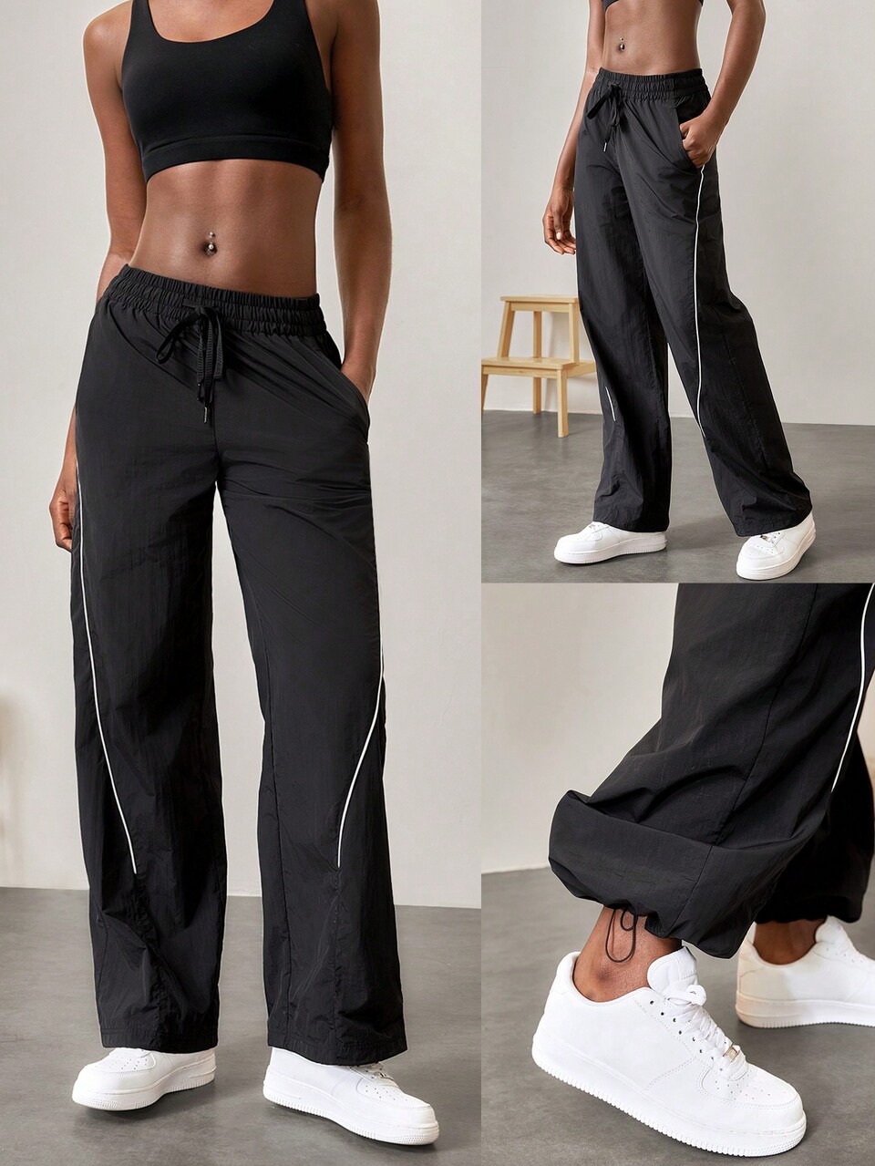 Skin-Friendly Chill Zone Adjustable Drawstring Waist Hem Relaxed Fit Contrasting Color Joggers With Side Pockets Daily Casual