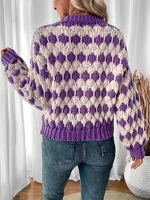 SHEIN LUNE Locker sitzender Strickpullover mit Kontrastfarben für Herbst/Winter Strickpullover Herbst - Verschiedenfarbig - Übersicht 2