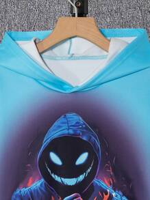 2pcs/Set Boys Neon Glow In Dark Skull Pattern Hoodie And Sweatpants Set, Street Style Halloween Outfit - Multicolor - View 5