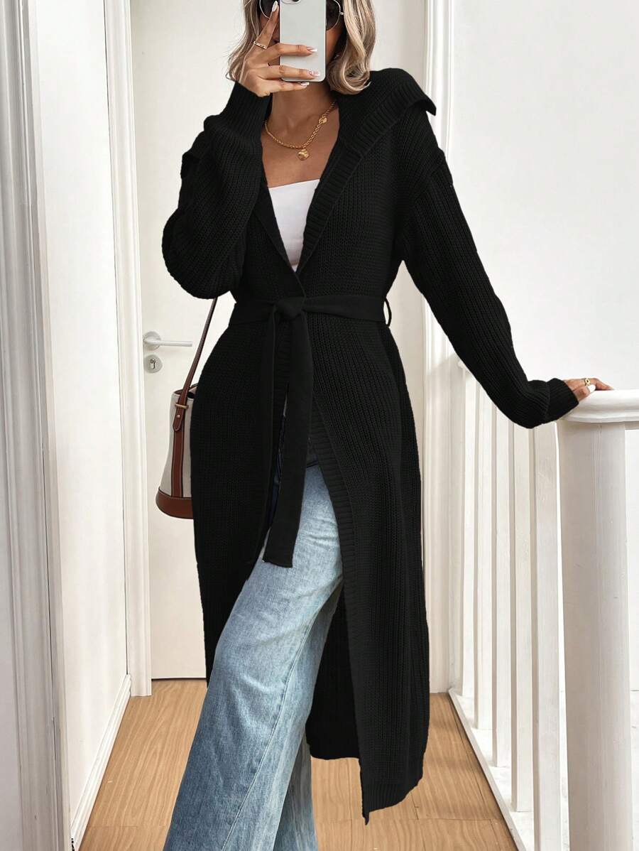 Áo cánh dài tay đơn sắc buộc dây phía trước dành cho nữ - màu đen - Xem 1