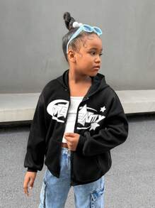 Tween 女孩超大针织连帽运动衫，保暖内衬，星星印花，母子装（2 件单独出售）