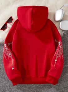 Tween Girl Zip-Up Rhinestone Punk Stijl Hoodie Sweatshirt, Voor Kerstmis