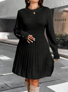 SHEIN Unity Plus Size Women Elegant Solid Color Butterfly Hem Sweater Dress For Autumn, For Winter - Black - View 1