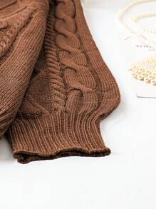 DreamSkyne Plus Size Casual Daily Solid Color Cable Knit Raglan Sleeve Sweater, Autumn/Winter Knit Pullover Fall - Chocolate Brown - View 3