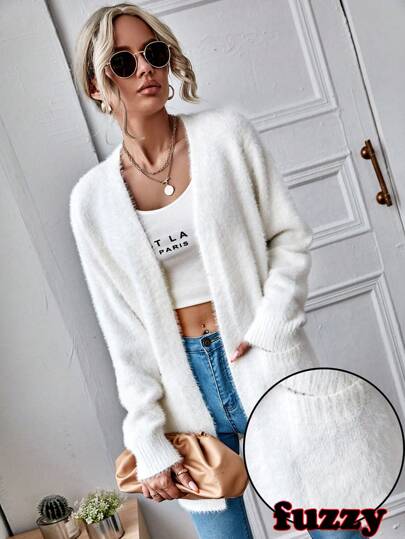 SHEIN VCAY Plus Size Thickened Fluffy Basic Cardigan Sweater,Fuzzy,Thermal,Parties, Music Festivals, Home Wear,Gifting, And Shopping.Winter Women Dress,Elegant Women Dresses,Work Wear,Fall Sweaters