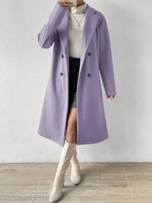 RosyDaze 女士纯色前扣隐形门襟长袖简约夹克 - 紫色 - 查看 4