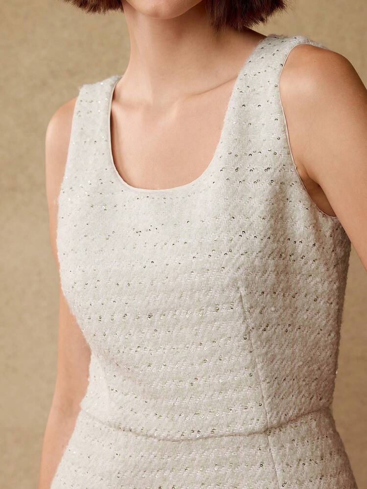 TWEED SOLID MERMAID HEM DRESS WITHOUT BELT