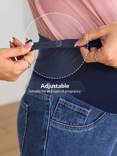 SHEIN Maternity Wide Waistband Adjustable Waist Straight Leg Jeans