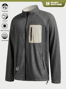 In My Nature 男士秋季休闲日常撞色拉链立领户外夹克 - 黑色 - 查看 1