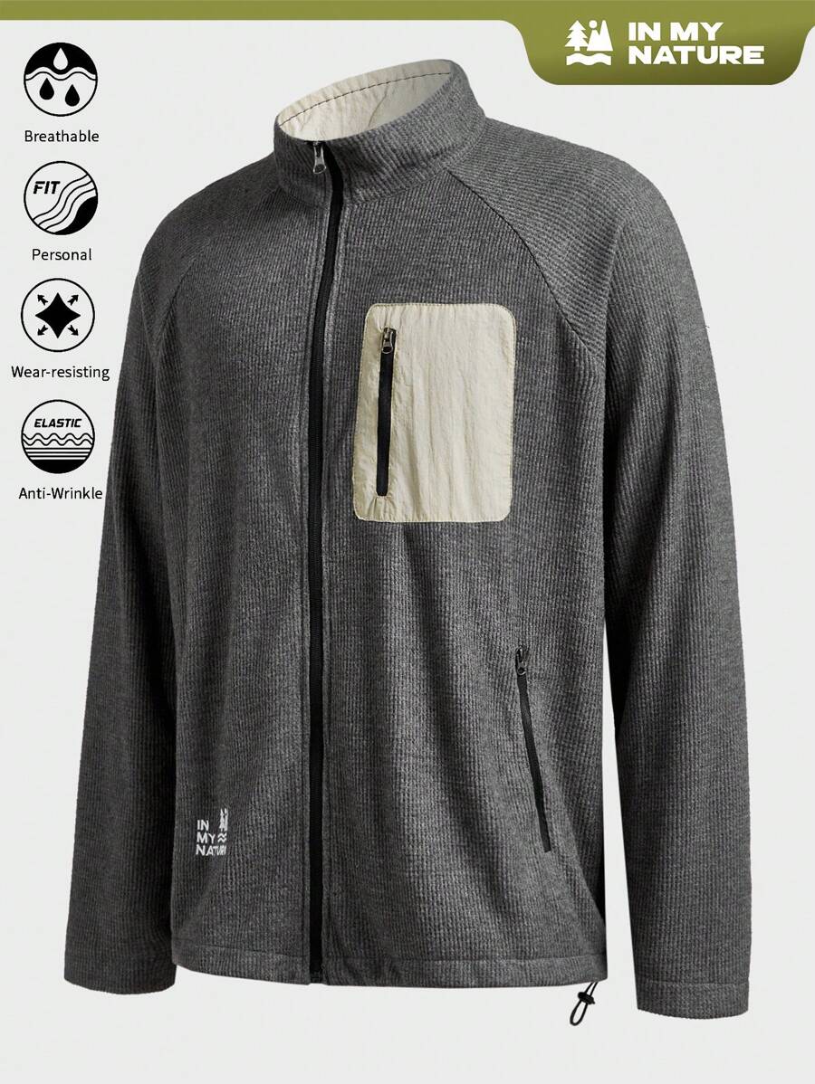 In My Nature 男士秋季休闲日常撞色拉链立领户外夹克 - 黑色 - 查看 1