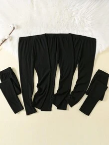 SHEIN 5 件/套 Tween 女童舒适贴身毛绒衬里保暖紧身裤/休闲裤，秋冬款