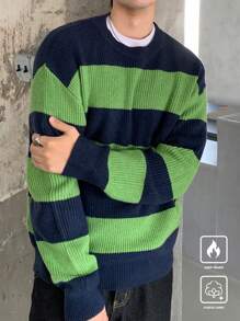 Manfinity CasualKnits Men's Casual Drop Shoulder Striped Knit Sweater For Autumn/Winter - Multicolor - View 7