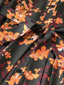 SHEIN Clasi 大码女式编织印花系腰蝴蝶结装饰修腰长袖超长优雅圣诞节和万圣节派对连衣裙，秋冬 - 彩色 - 查看 4