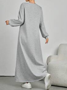 Mulvari Sukienka damska z nadrukiem kwiatowym, okrągłym dekoltem, opadającymi ramionami, długim rękawem, swobodna, w stylu arabskim, skromna