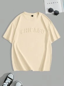 Manfinity Hypemode Camiseta casual de cuello redondo y manga corta con estampado de letras para hombre