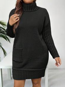 SHEIN LUNE Robe-pull casual à col roulé, manches longues, poches, couleur unie, grande taille, automne/hiver