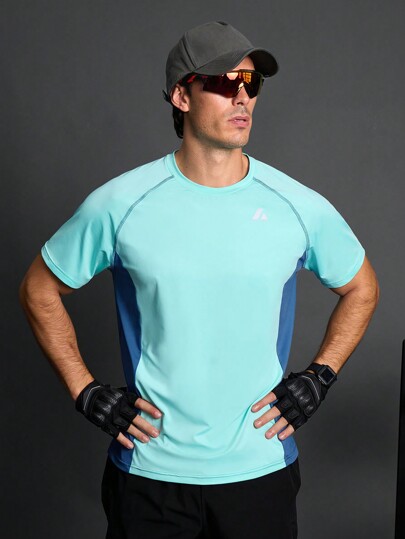 Manfinity Sport Polished Koszulka sportowa męska w stylu Boyfriend z okrągłym dekoltem i kontrastowym kolorem, z krótkim rękawem i krótkim rękawem