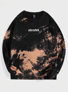 Manfinity RebelGame 男士宽松扎染英文字母印花圆领长袖针织 T 恤，时尚，适合外出 - 彩色 - 查看 1