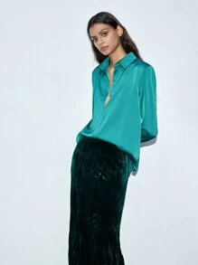 Maija Blusa casual de mujer de satén de color verde turquesa elegante, apropiada para primavera y verano - Verde Oscuro - Ver 5