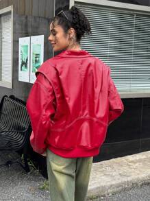 INAWLY 女式單色簡約日常長袖拉鍊外套