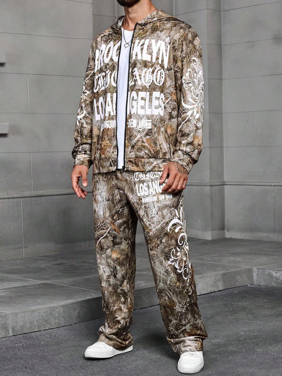 Manfinity LEGND Bộ áo nỉ dài tay có mũ trùm đầu in chữ và quần nỉ cỡ lớn cho nam - Nhiều màu - Xem 1