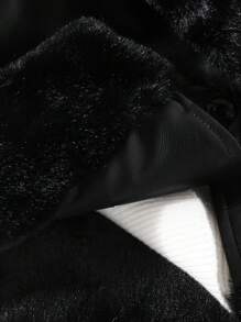 Fetă tânără Jachetă de exterior, elegantă, caldă, cu guler pufos, design cu talie strânsă, potrivită pentru petrecere, aniversare, Crăciun, eveniment de Anul Nou, piele PU neagră, toamnă/iarnă