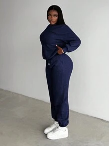 Slaydiva Casual Grey Slogan Print Crew Neck Long Sleeve Sweatshirt & Slogan Print Sweatpants Set