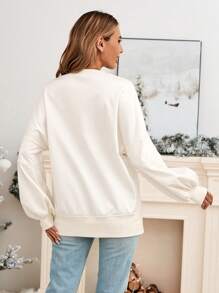 SHEIN LUNE Christmas Neon Lights Print Crew Neck Slit Cuff Long Sleeve Sweatshirt For Women, Casual Winter Christmas Sweatshirt Sudaderas Moletom Crewneck Sweatshirt Christmas Sweatshirt Women