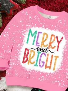 SHEIN 圣诞快乐明亮年轻女孩休闲圆领长袖运动衫和紧身裤 2 件套服装，适合秋冬季 - 彩色 - 查看 4