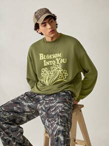 Manfinity VCAY 2pcs Men Knitwear Fashion Casual Young Loose Long Sleeve Sweatshirt & Drawstring Waist Straight Leg Pants Set, For Fall Winter - Army Green - View 7