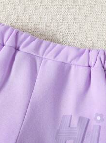 2pcs/Set Baby Girl 2024 Casual Thick Sweatshirt With Letter Print & Elastic Waist Pants Outfit, Autumn/Winter