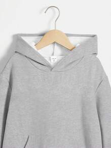 SHEIN Leap Crew Tween Boys' Kangaroo Pocket Drop Shoulder Sweatshirt Cute Casual For Spring And Autumn Daily Wear - Grey - View 4