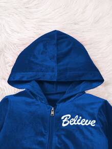 Bộ 2 quần ống loe in chữ thường ngày cho bé gái, màu xanh mùa thu cho bé gái - Màu xanh lam - Xem 8