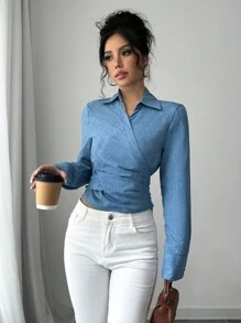 Elenzga Blusa larga de manga larga con nudo elegante para mujer, adecuada para ir al trabajo, otoño/invierno