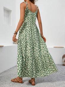 Breezaya Summer Vacation Printed Strapless Sleeveless Long Spaghetti Strap Dress For Women Maxi Vacation Beach Outfit - Green - View 2