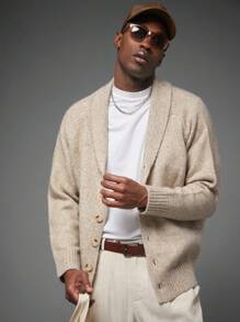 Manfinity VCAY Manfinity ModaGents 男士针织宽松插肩领休闲开衫，适合秋季男士开衫