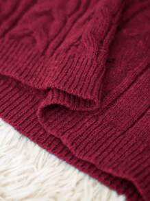 Calvaya Plus Size Solid Color Round Neck Cable Casual Versatile Long Sleeve Sweater Dress, Winter - Burgundy - View 5