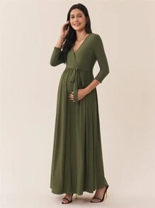 SHEIN Maternity Ruched Long Sleeve Dress, Maternity Dress, Autumn