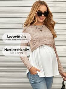 SHEIN Maternity Cross Wrap 2 In 1 Nursing Tee With Long Sleeve - Apricot - View 4