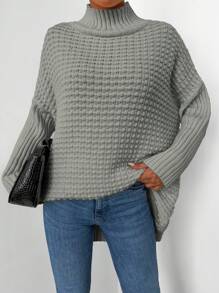 EURMUSE Plus Size Women's Solid Color Minimalist Everyday Turtleneck Fall Sweater - Grey - View 1