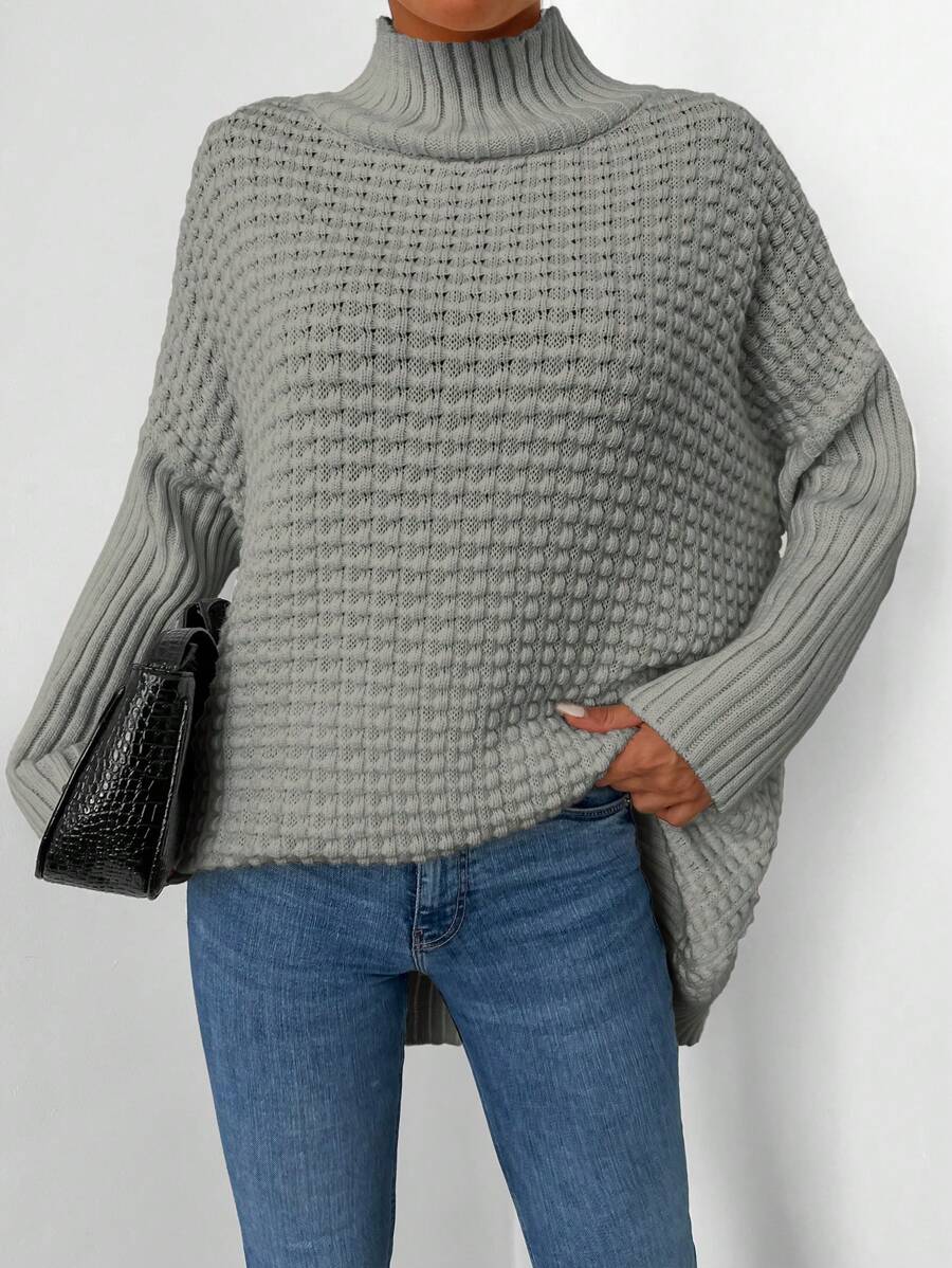 EURMUSE Plus Size Women's Solid Color Minimalist Everyday Turtleneck Fall Sweater - Grey - View 1